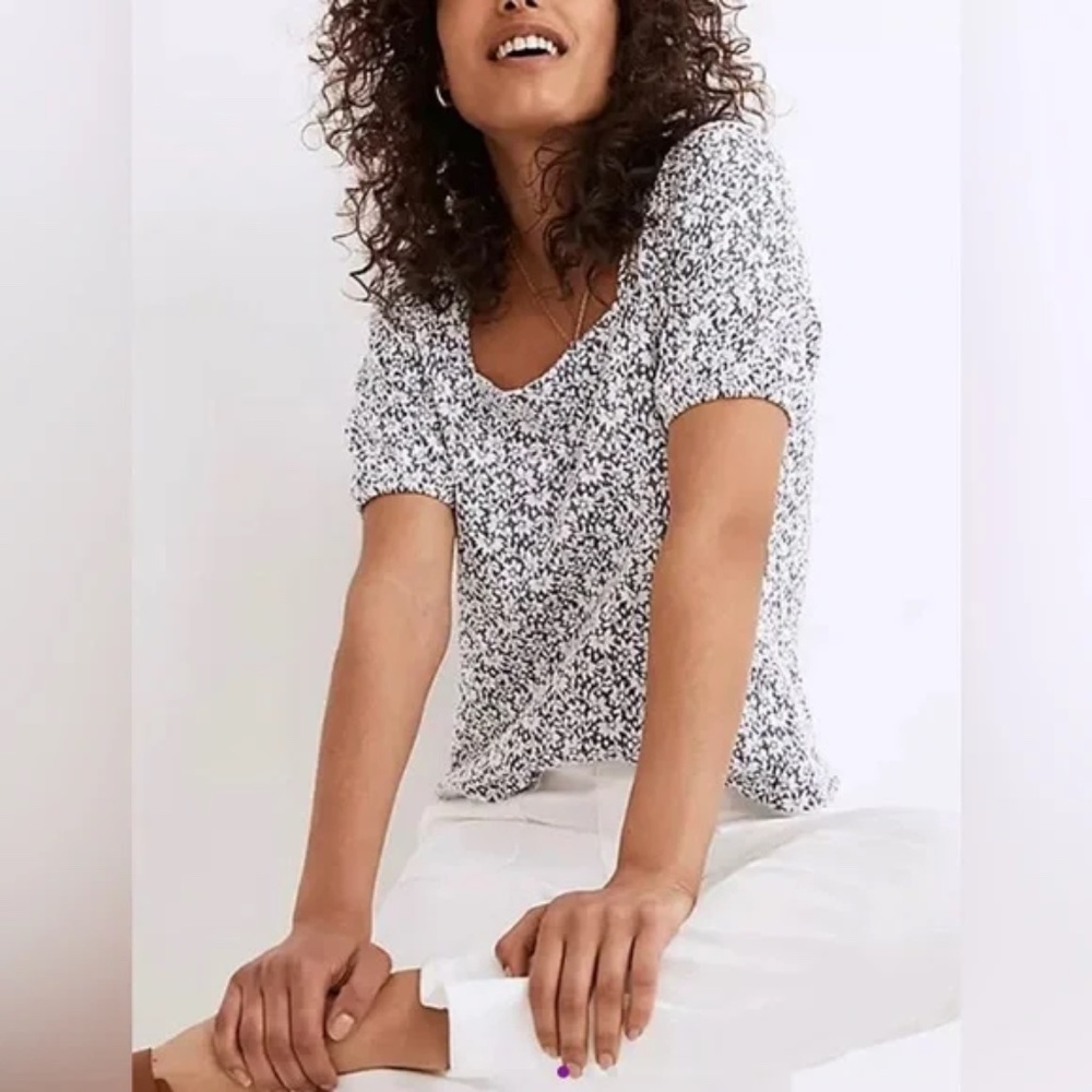 Madewell Knit Floral Jacquard Square Neck Top Size Large